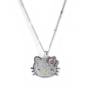 Hello Kitty Cubic Zirconia Cat Pendant Silver White Gold tone Necklace N…